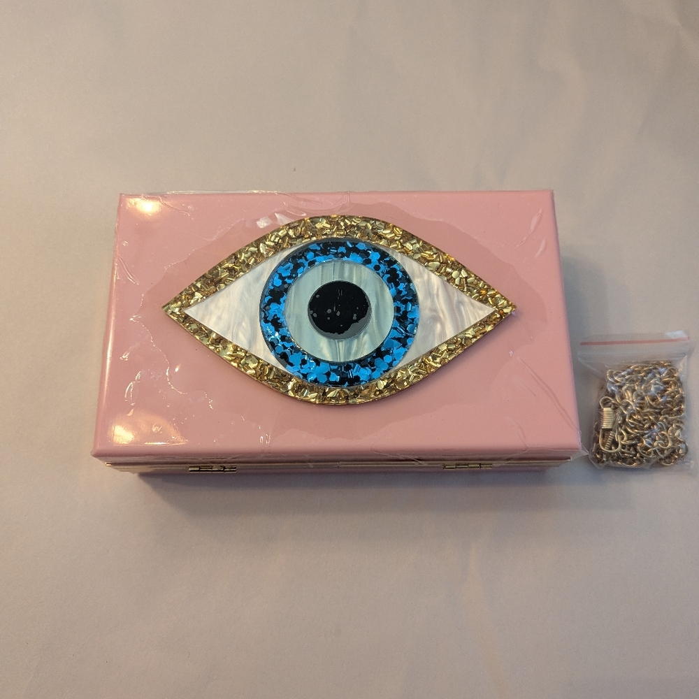 Letode Pink Evil Eye Design Small Hard Shell Clutch New